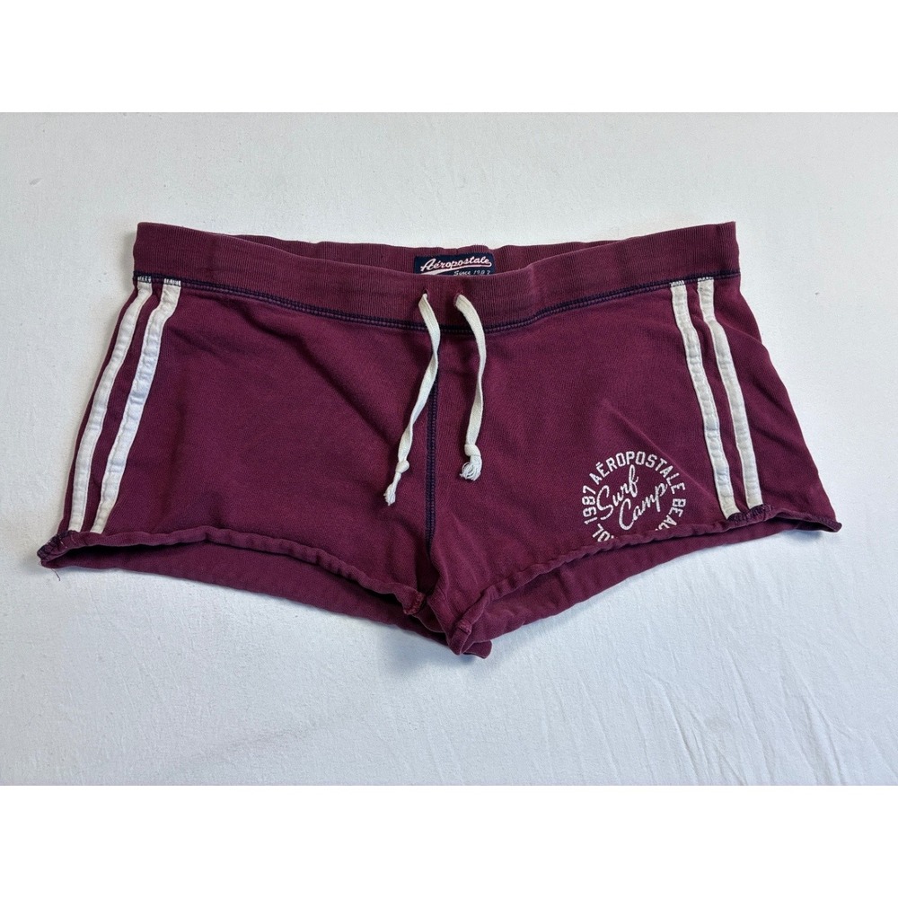 Aeropostale Womens Burgundy Athletic Sweat Shorts Size S Surf Camp 1987 WPL 8046